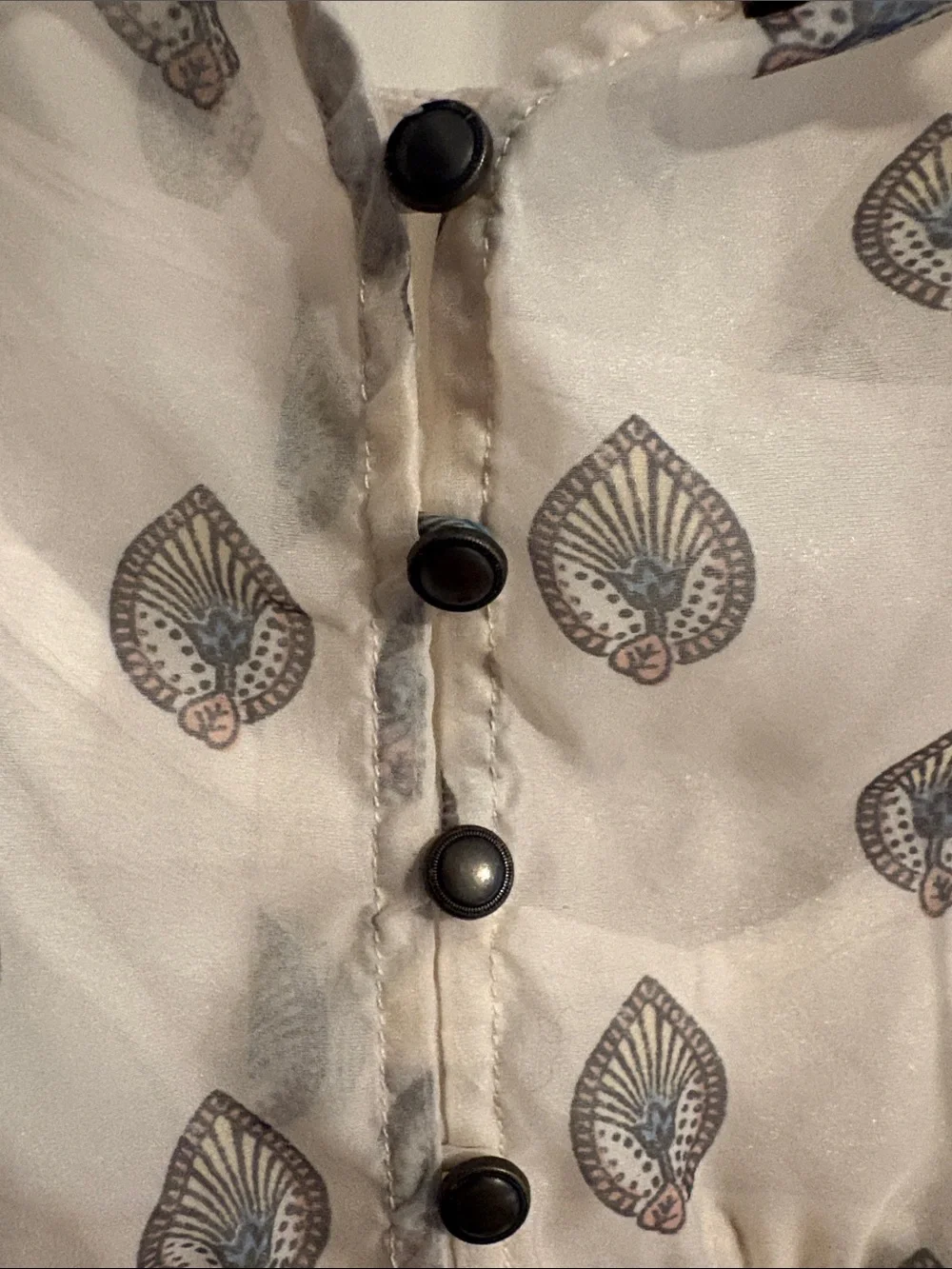 Anthropologie Sheer Ivory Blouse with Metallic Teardrop Print